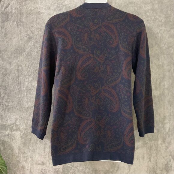 Vtg. Evan Picone wool blend Paisley Button up Cardigan Sweater Women’s  M Navy - Picture 2 of 9